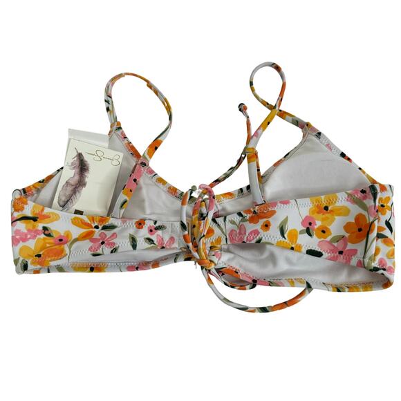 JESSICA SIMPSON Pink Floral Ruched V Neck Sunset Dreaming Swimsuit Top S NWT - Picture 7 of 7